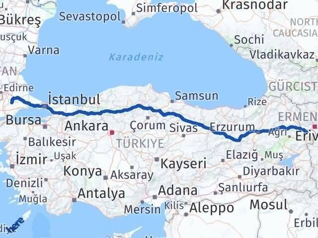 Tekirdağ Hayrabolu Iğdır Arası Kaç Km - Yol Haritası
