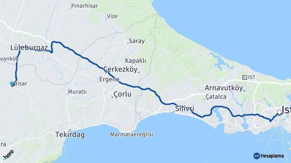Tekirdağ Hayrabolu İstanbul Arası Kaç Km - Yol Haritası
