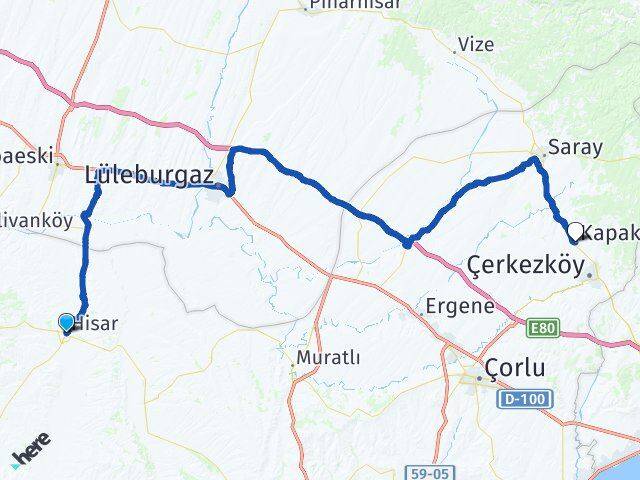 Tekirdağ Hayrabolu Kapaklı Arası Kaç Km - Yol Haritası