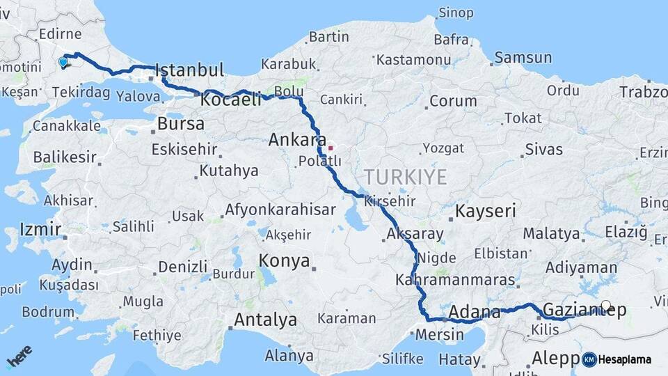 Tekirdağ Hayrabolu Şanlıurfa Arası Kaç Km - Yol Haritası