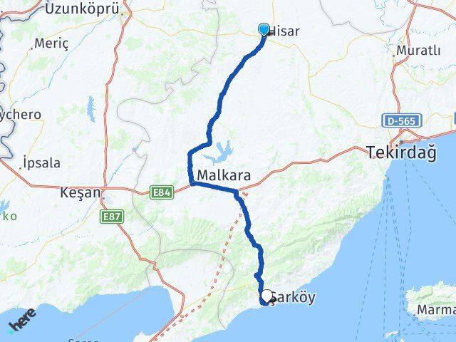 Tekirdağ Hayrabolu Şarköy Arası Kaç Km - Yol Haritası