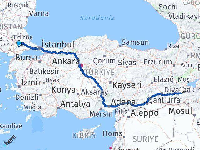 Tekirdağ Hayrabolu Siirt Arası Kaç Km - Yol Haritası