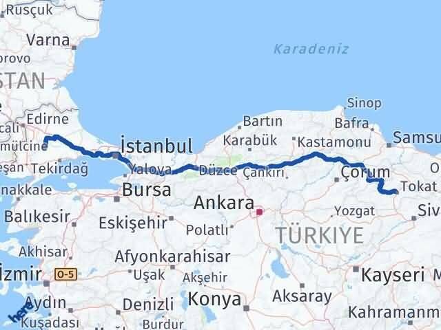 Tekirdağ Hayrabolu Tokat Arası Kaç Km - Yol Haritası