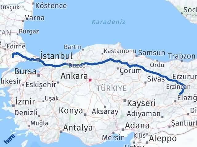 Tekirdağ Hayrabolu Tunceli Arası Kaç Km - Yol Haritası