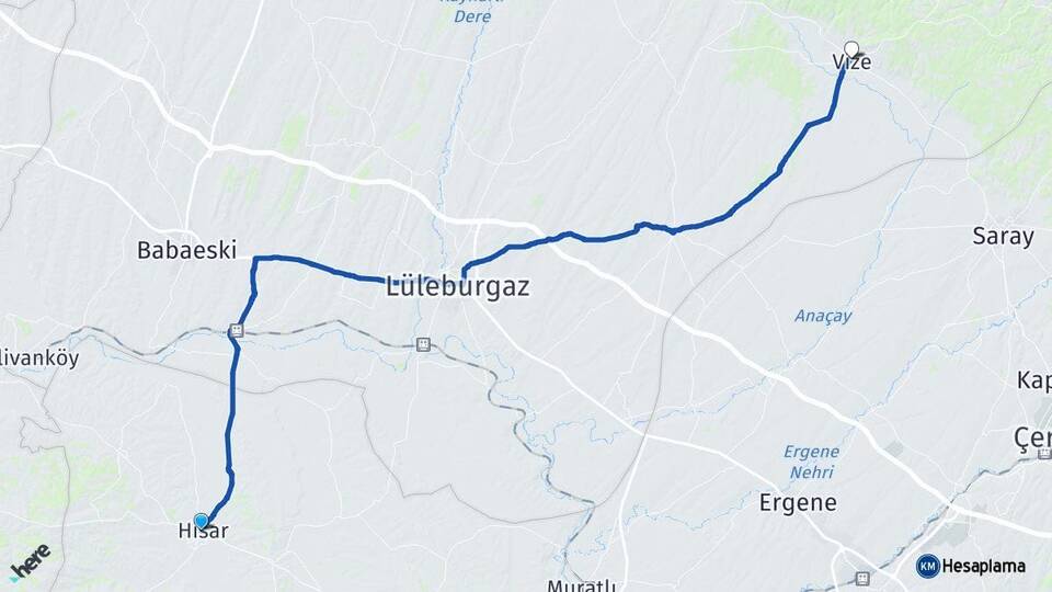 Tekirdağ Hayrabolu Vize Kırklareli Arası Kaç Km - Yol Haritası