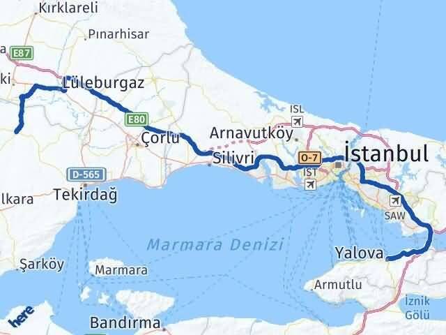Tekirdağ Hayrabolu Yalova Arası Kaç Km - Yol Haritası