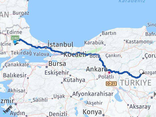 Tekirdağ Hayrabolu Yozgat Arası Kaç Km - Yol Haritası