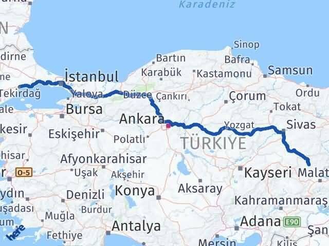 Tekirdağ Hekimhan Malatya Arası Kaç Km - Yol Haritası