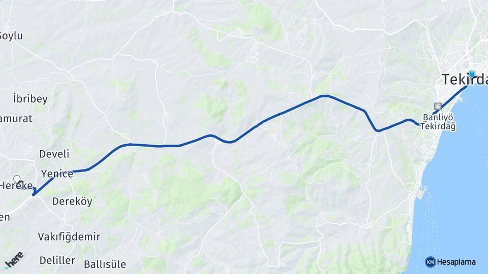 Tekirdağ Hereke Malkara Arası Kaç Km - Yol Haritası