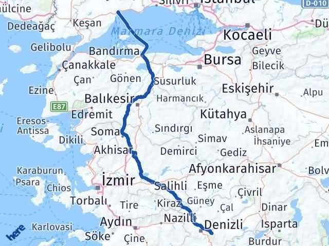 Tekirdağ Honaz Denizli Arası Kaç Km - Yol Haritası