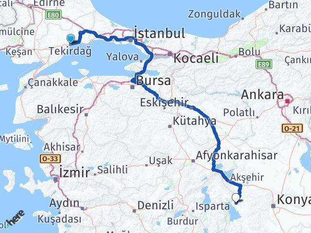 Tekirdağ Hüyük Konya Arası Kaç Km - Yol Haritası