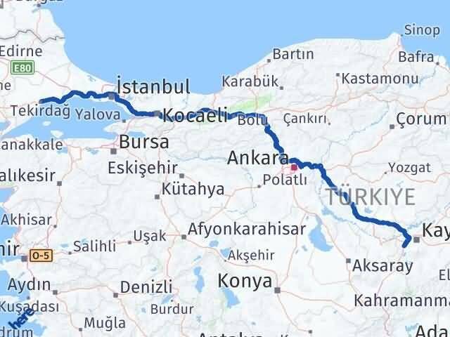 Tekirdağ İncesu Kayseri Arası Kaç Km - Yol Haritası