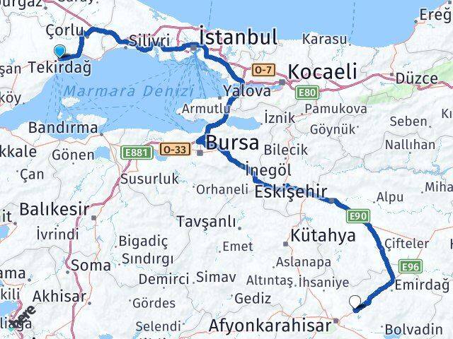 Tekirdağ İscehisar Afyonkarahisar Arası Kaç Km - Yol Haritası