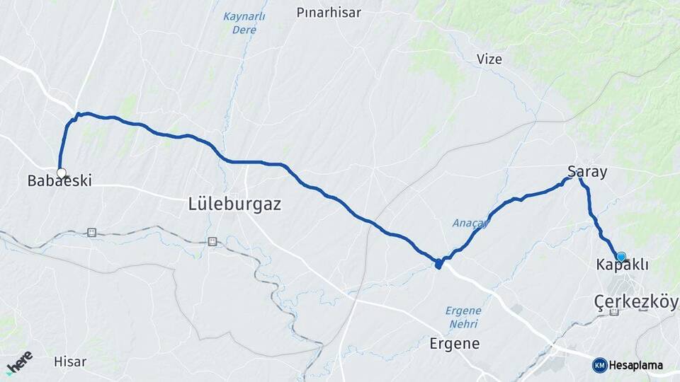 Tekirdağ Kapaklı Babaeski Kırklareli Arası Kaç Km - Yol Haritası