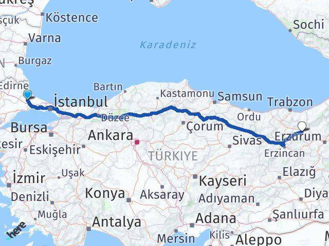 Tekirdağ Kapaklı Bayburt Arası Kaç Km - Yol Haritası