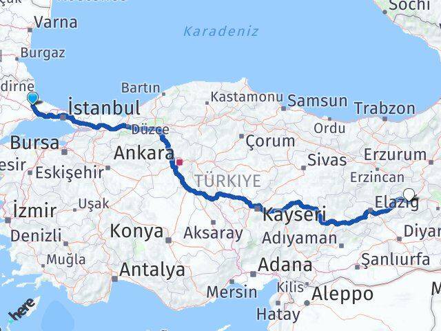 Tekirdağ Kapaklı Bingöl Arası Kaç Km - Yol Haritası