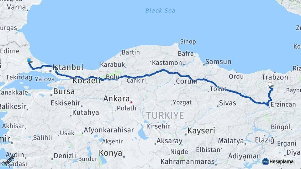 Tekirdağ Kapaklı Gümüşhane Arası Kaç Km - Yol Haritası
