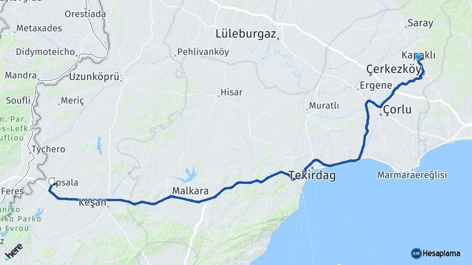 Tekirdağ Kapaklı İpsala Edirne Arası Kaç Km - Yol Haritası