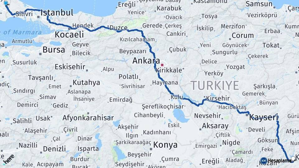 Tekirdağ Kapaklı Kahramanmaraş Arası Kaç Km - Yol Haritası