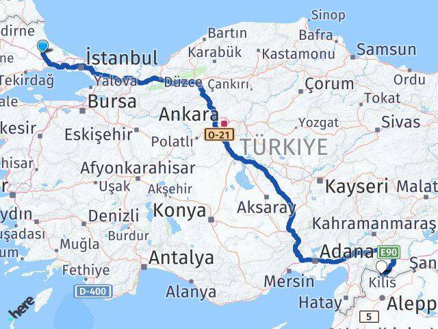 Tekirdağ Kapaklı Kilis Arası Kaç Km - Yol Haritası