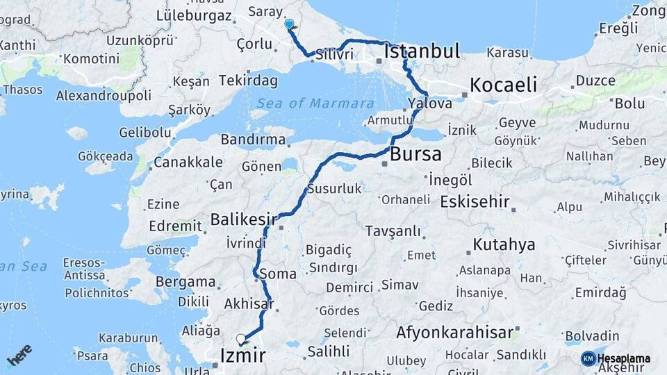 Tekirdağ Kapaklı Manisa Arası Kaç Km - Yol Haritası
