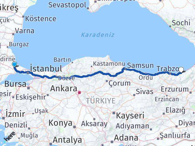 Tekirdağ Kapaklı Rize Arası Kaç Km - Yol Haritası