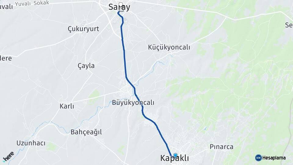 Tekirdağ Kapaklı Saray Arası Kaç Km - Yol Haritası