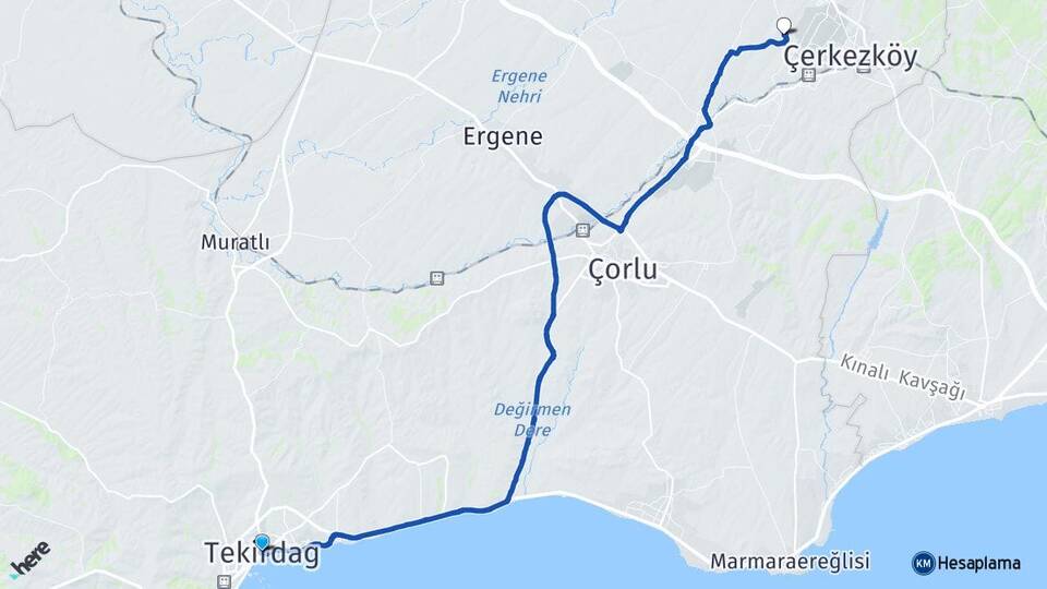 Tekirdağ Karaağaç Kapaklı Arası Kaç Km - Yol Haritası