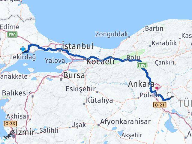 Tekirdağ Karakeçili Kırıkkale Arası Kaç Km - Yol Haritası