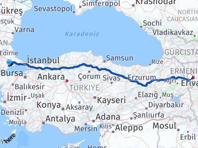 Tekirdağ Karakoyunlu Iğdır Arası Kaç Km - Yol Haritası
