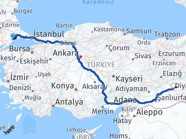 Tekirdağ Kayapınar Diyarbakır Arası Kaç Km - Yol Haritası
