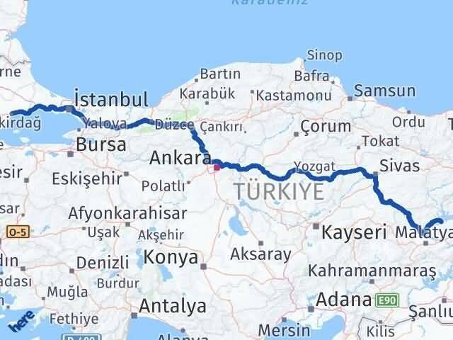 Tekirdağ Keban Elazığ Arası Kaç Km - Yol Haritası