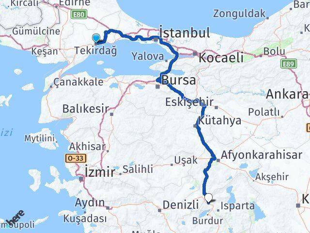 Tekirdağ Keçiborlu Isparta Arası Kaç Km - Yol Haritası