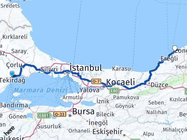 Tekirdağ Kilimli Zonguldak Arası Kaç Km - Yol Haritası
