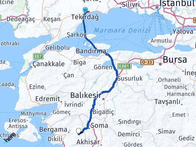 Tekirdağ Kınık İzmir Arası Kaç Km - Yol Haritası
