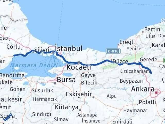 Tekirdağ Kızılcahamam Ankara Arası Kaç Km - Yol Haritası