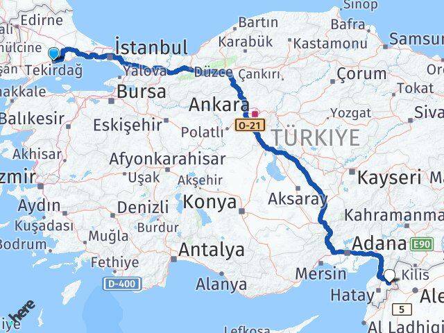 Tekirdağ Kumlu Hatay Arası Kaç Km - Yol Haritası
