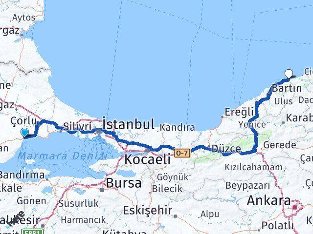 Tekirdağ Kurucaşile Bartın Arası Kaç Km - Yol Haritası