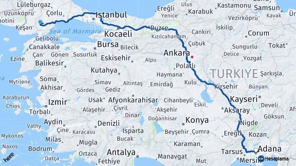 Tekirdağ Malkara Adana Arası Kaç Km - Yol Haritası