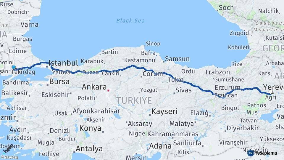 Tekirdağ Malkara Ağrı Arası Kaç Km - Yol Haritası