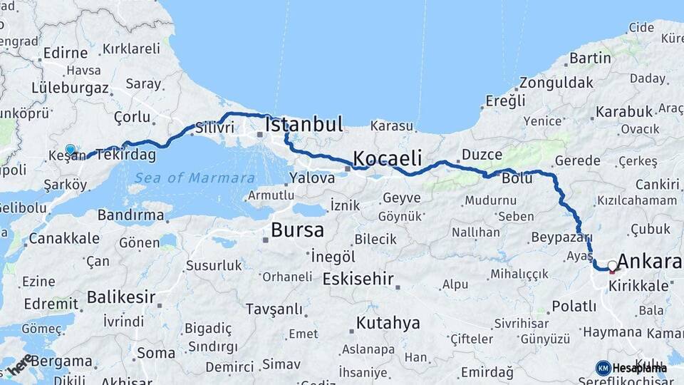 Tekirdağ Malkara Ankara Arası Kaç Km - Yol Haritası