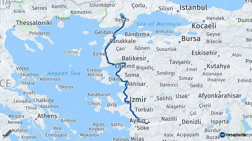 Tekirdağ Malkara Aydın Arası Kaç Km - Yol Haritası