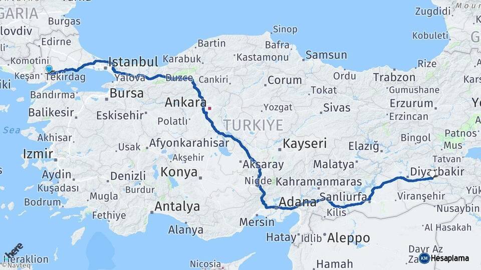 Tekirdağ Malkara Batman Arası Kaç Km - Yol Haritası