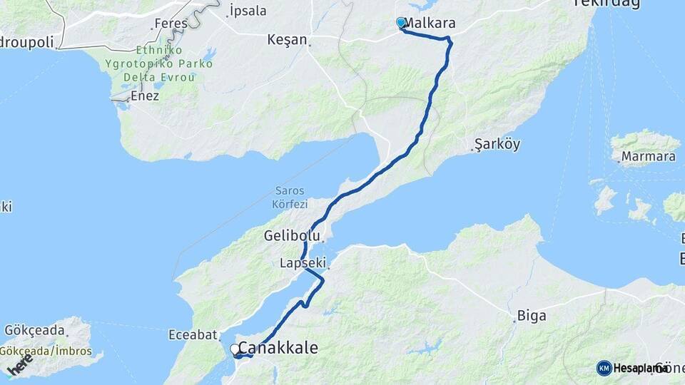 Tekirdağ Malkara Çanakkale Arası Kaç Km - Yol Haritası
