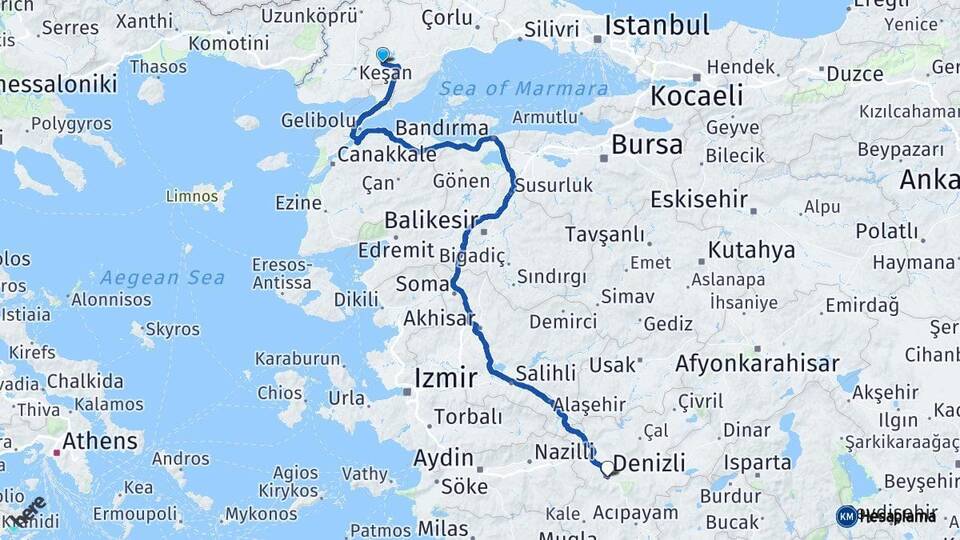 Tekirdağ Malkara Denizli Arası Kaç Km - Yol Haritası