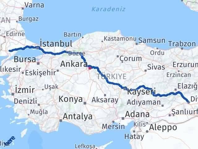 Tekirdağ Malkara Diyarbakır Arası Kaç Km - Yol Haritası