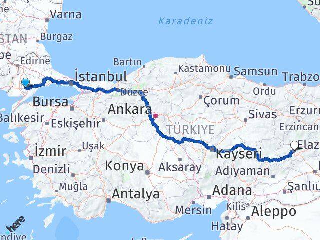 Tekirdağ Malkara Elazığ Arası Kaç Km - Yol Haritası