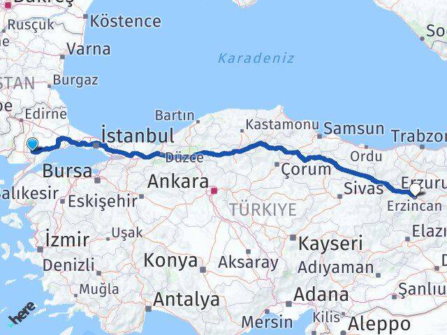 Tekirdağ Malkara Erzincan Arası Kaç Km - Yol Haritası