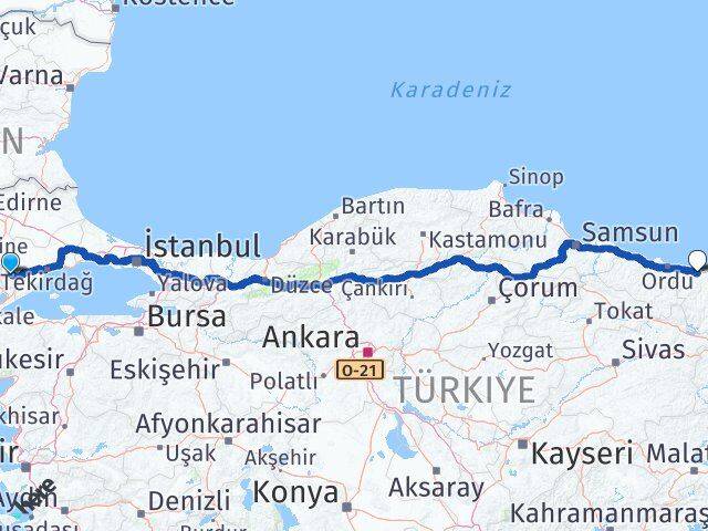 Tekirdağ Malkara Giresun Arası Kaç Km - Yol Haritası