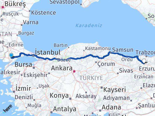 Tekirdağ Malkara Gümüşhane Arası Kaç Km - Yol Haritası